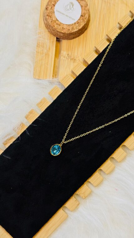 Blue Stone Gold-Plated Pendant Necklace