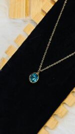 Blue Stone Gold-Plated Pendant Necklace - Image 2