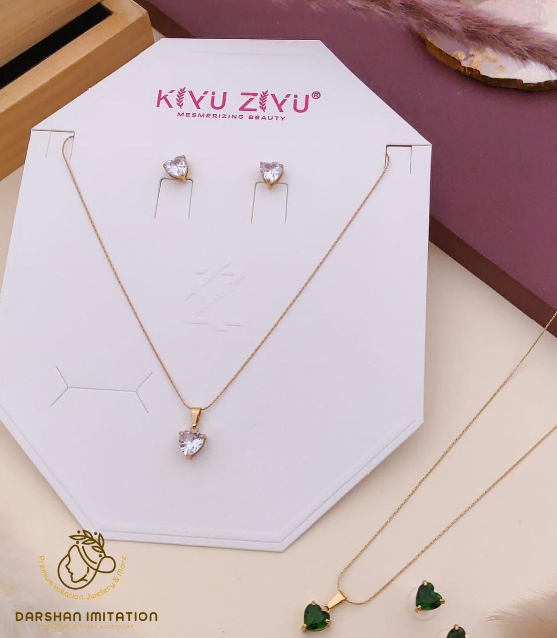 Pendant & Earring Set Heart Pendant & Earring Set – White & Green Variants - Image 1