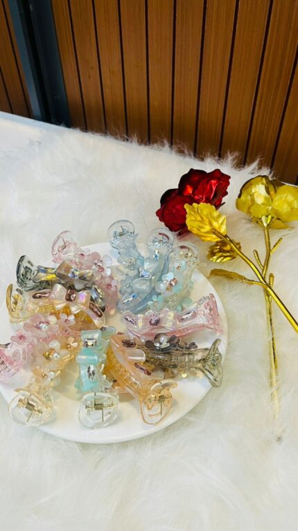 Crystal Flower Hair Claw Clips