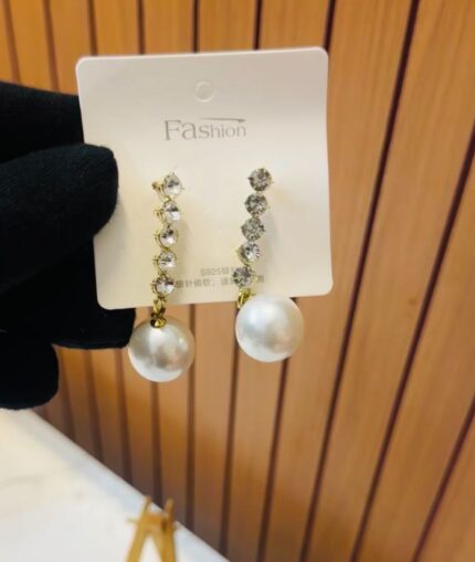 Diamond Pearl Dangle Earrings