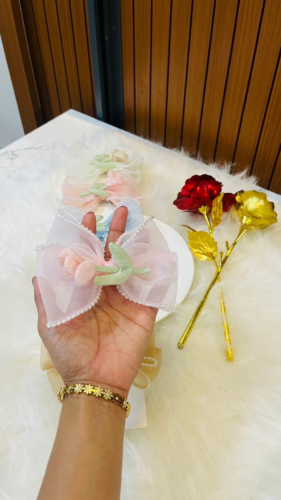 hair clip flower Floral Bow Hair Clip - Image 1