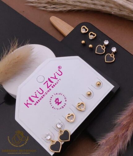 Combo Heart & Crystal Stud Earrings Set