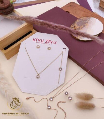 Classic Round Pendant & Earring Set – Pearl Accent Design