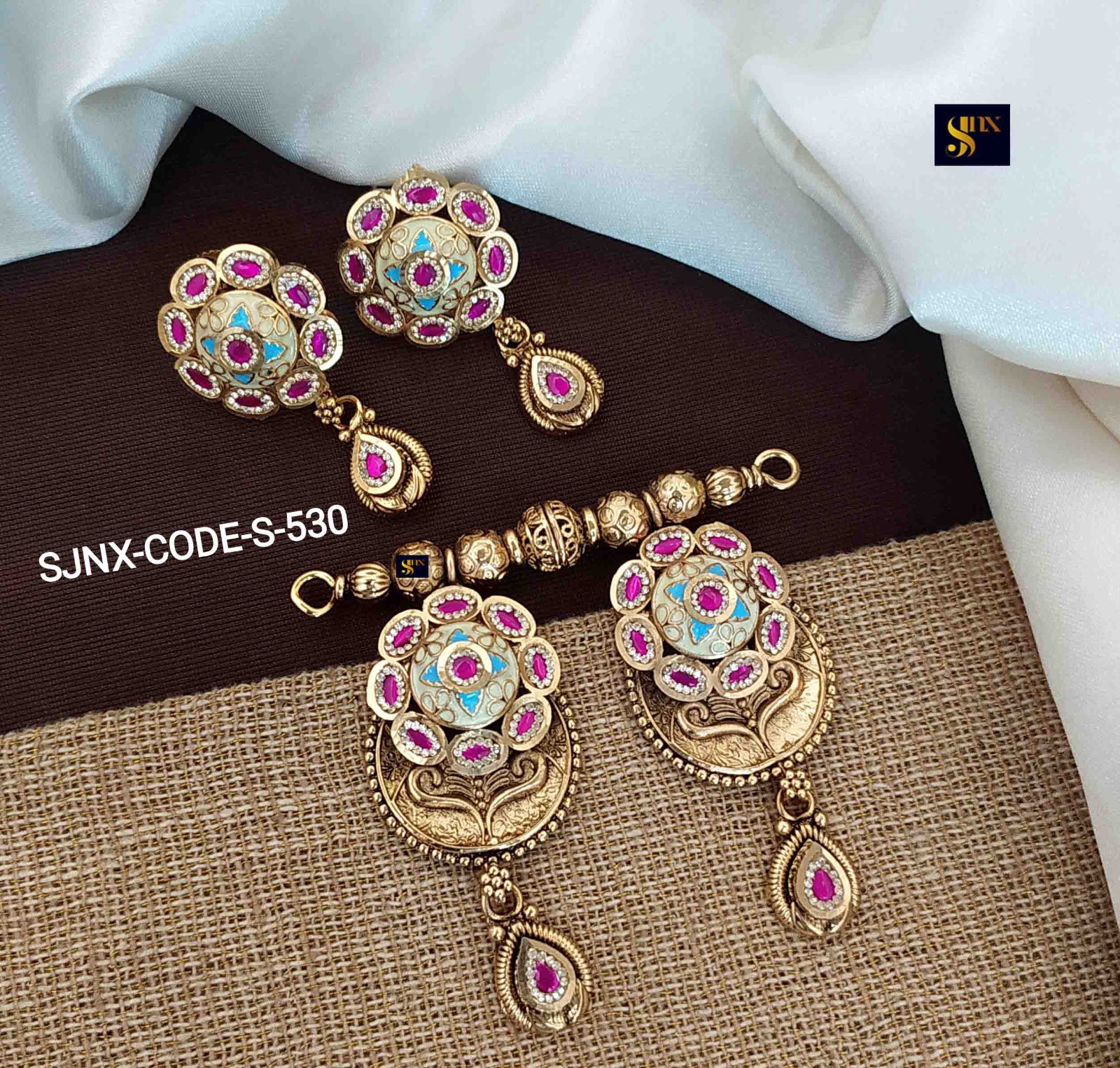 154b140f-03a2-4efc-aa6e-632ecd510046 SJNX Gold plated Pendant and Earings for women - Image 1